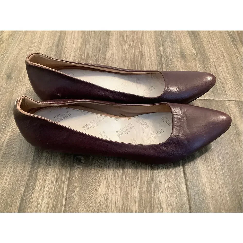 Maison Margiela Women's 8 Brown Leather Slip On Ballerina Flats Italian B11-2